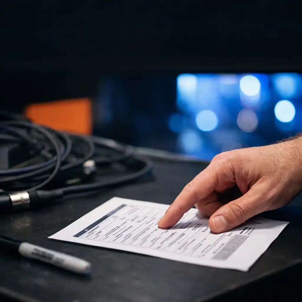 Backstage részlet nyomtatott programlappal és szervezési kellékekkel